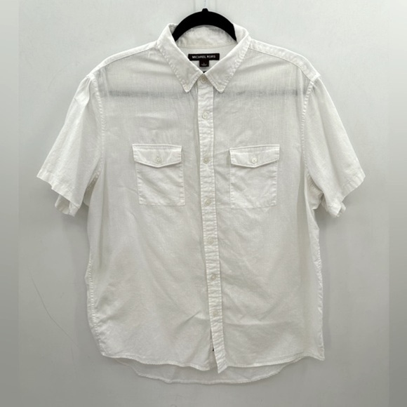 MICHEAL KORS classic fit men’s linen blend white short sleeve top. LARGE - Picture 1 of 9